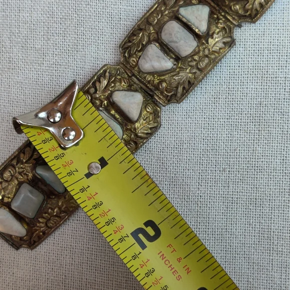 Antique Chinese Export stone panel bracelet with pin closure
